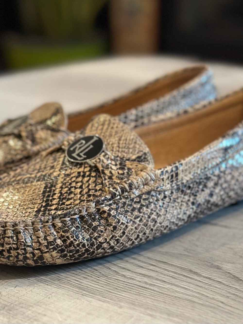 Ralph Lauren Snake-Print Loafers in Tan and Black - Picture 3 of 15